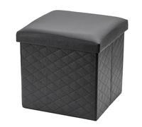 Baroni Home Pouf Cube de Rangement en Similicuir pour Salon avec Couvercle Ouvrable, Repose-Pieds Cubique pour Chambre, Tabouret de Rangement Pliant Rembourré, Noir, 35x35x35 cm