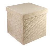Baroni Home Pouf Cube en Velours pour Salon avec Couvercle Ouvrable, Repose-Pieds Cubique pour Chambre, Tabouret de Rangement Pliant Rembourré, 35x35x35 cm, Beige