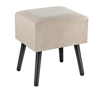 Baroni Home Pouf en Velours pour Salon, Tabouret avec Pieds en Bois Décor Chic, Repose-Pieds Relaxant de Bureau, 40x33x46, Beige