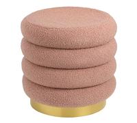 Baroni Home Pouf Repose-Pieds en Sherpa en Forme de Macaron, Tabouret Rembourrée et Résistant pour Chambre et Salon, Pouf Confortable de Design, 38x38x41 cm, Rose