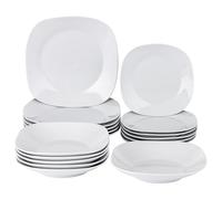 Baroni Home Service d'Assiettes 18 Pièces en Porcelaine et Grès, Servi de Table Colorée pour 6 Personnes, Assiette Creuse, Assiette, Fruits ou Sucré, Blanc Carré