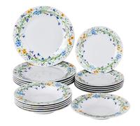 Baroni Home Service d'Assiettes 18 Pièces en Porcelaine et Grès, Servi de Table Colorée pour 6 Personnes, Assiette Creuse, Assiette, Fruits ou Sucré, Fantaisie Fleurs de Champs