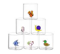 Baroni Home Set de 6 Verres en Verre Borosilicate de 32 cl, Verres Transparents avec Animaux Colorés Assorties, Verres de Table Lavables au Lave-vaisselle, 8 x 8 x 8,5 cm, Animaux