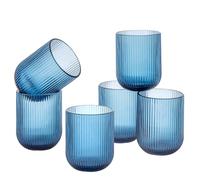 Baroni Home Set de 6 Verres en Verre Colorés et Décorés avec Rayures en Relief de 30 CL, Verres Élégants Lavables au Lave-vaisselle, 8x8x10 cm, Bleu
