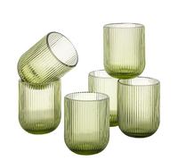 Baroni Home Set de 6 Verres en Verre Colorés et Décorés avec Rayures en Relief de 30 CL, Verres Élégants Lavables au Lave-vaisselle, 8x8x10 cm, Vert