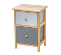 Baroni Home - Table de chevet, meuble de salon, chambre à coucher, salle de bain, meuble multifonction, couleur bois naturel, 2 tiroirs bleu clair et foncé, 30 x 24 x 43 cm
