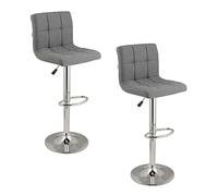 Baroni Home Tabouret de Bar en Tissu Rembourré, Chaise de Bar Hauteur Réglable, Tabouret Tournant 360°, avec Dossier Ergonomique et Repose-Pieds et Structure en Acier, 2 pièces, Gris 38x43,5x115 cm
