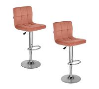 Baroni Home Tabouret de Bar Revêtement en Velours, Chaise de Bar Hauteur Réglable, Tabouret Tournant 360°, Dossier Ergonomique et Repose-Pieds, Structure en Acier, 2 Pièces, Rose, 38x43,5x115 cm