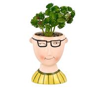 Baroni Home Vase en Céramique Design avec Visage, Peint à la Main, Pot avec Plante Artificielle, Vase d’Intérieur et d’Extérieur, Bibelot Décoratif, Homme avec Lunettes, 11x13x27 cm