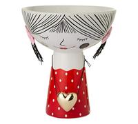 Baroni Home Vase en Cèramique en Forme de Coupe, Bibelot de Salon Peint à la Main, Vase Décoratif de Bureau, Pot de Décoration Moderne, Fille Robe Rouge, 18x18x21 cm