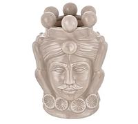 Baroni Home Vase en Céramique Tête de Moro Monochrome, Vase en Style Sicilien pour Plantes et Fleurs d’Intérieur, Bibelot de décoration en Style Italien, Roi Couleur Crème, 13,5x12x20,5 cm