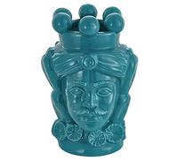 Baroni Home Vase en Céramique Tête de Moro Monochrome, Vase en Style Sicilien pour Plantes et Fleurs d’Intérieur, Bibelot de décoration en Style Italien, Roi Couleur Turquoise, 20x17x31 cm