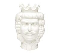 Baroni Home Vase en Forme de Tête de Moro en Porcelaine, Pot de Fleurs en Style Sicilien Testa di Moro, Décoratif de Salon et Bureau, Roi Blanc, 14x14x22 cm