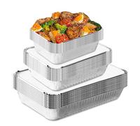 Barquette Aluminium avec Couvercle, 30 Pièces, Plat Aluminium Jetable, Boite Aluminium avec Couvercle, pour Barbecue, Cuisson, Rôtissage et Four, 2300 Ml, 1100 Ml Et 800 Ml, Résistant Jusqu'À 260°C