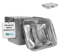 Barquette en aluminium couvercle - 100 pièces - 1020 ml - 23 x 18 x 3,9 cm