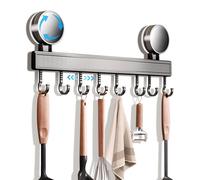 Barre à crochets pour cuisine sans perçage, avec ventouses | 8 crochets, 40 cm de long, capacité de charge de 20 kg, installation en 1 minute | Barre à crochets amovible et inoxydable pour ustensiles 