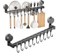 Barre À Crochets Ventouse Sans Perçage 50 cm, 10 Crochets, Porte-Ustensiles Mural Cuisine/Salle De Bain, Gris Anthracite