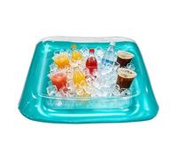 Barre à glace gonflable, grand plateau flottant carré portable avec bouchon de vidange, buffet - Pour piscine, extérieur, jardin, patio, été, bière, boissons, pique-nique et