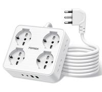Barre d'alimentation, 8 prises, type ITA/Schuko, 2 ports USB-C 20W, 2 ports USB-A, câble de 2 mètres