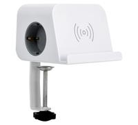 Barre d'alimentation avec 2 prises Schuko, 4 ports USB, chargeur sans fil, de couleur blanche