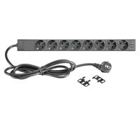 Barre d'alimentation avec interrupteur, 8 prises, 2 ports USB, aluminium, noire