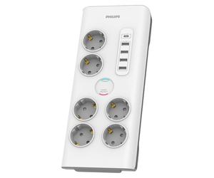 Barre d'alimentation Philips SPN7060WA/10 avec 6 prises Schuko et 4 ports USB, 35 W