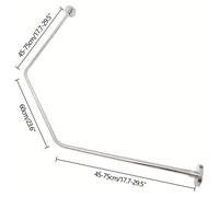 Barre d'angle de douche réglable - Barre télescopique pour rideau de douche - 45–75 cm - Aluminium - Argent - Fixation murale sans perçage