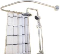 Barre d'angle pour rideau de douche - Barre télescopique en forme de U - 0,9–1,3 m - Acier inoxydable - Livrée avec un rideau de douche 180x240 cm - Blanc