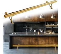 Barre d'appui pour tabourets de bar, Style industriel de tuyau rail pied barre d'acier inoxydable avec des parenthèses multicolores 60-600cm(Gold,555cm/18.2ft)