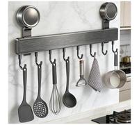 Barre de Cuisine Ustensile Sans Perçage Avec Ventouse, Sans Perforation Porte Ustensiles Cuisine Mural, Espace Aluminium Porte Ustensiles Mural, Crochet Amovible pour Cuisines, Salle de Bains, Chambre