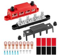 Barre de Distribution D'alimentation 12V-48V 250A 4 Goujons M8 5/16 3 Bornes à Vis M4 Bus Bar Bornier Bloc Distribution D'énergie avec Couvercles pour Voitures, Bateaux, Yachts (Rouge, Noir)