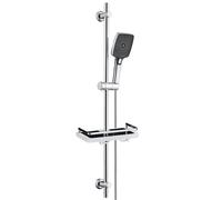 Barre de douche JOHO en acier inoxydable de 100 cm avec porte-savon, ensemble comprenant une barre de douche, une douchette à main, un flexible et un support, compatible avec les trous de fixation exi