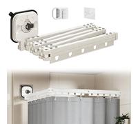 Barre de douche pliable, 5 sections, sans perçage, aluminium, 1,8 x 2,0 m, couleur blanc cassé