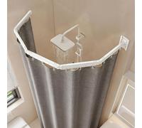 Barre de douche pliante sans perçage, modèle 5 sections, en aluminium, avec rideau de 180x200 cm