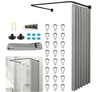Barre de douche réglable, 80-120 cm, avec rideau de douche 3x2 mètres, noire