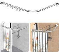 Barre de Douche Sans Perçage en Forme de L, 75-105 x 75-105 cm, Télescopique Tringle à Rideau de Douche D'angle en Acier Inoxydable 304 Avec 18 Anneaux, Sans Support de Plafond, Pour Salle de Bain