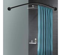 Barre de rideau de douche, Barre de coin en forme de L, sans perçage, acier inoxydable, télescopique, avec anneaux de rideau de douche