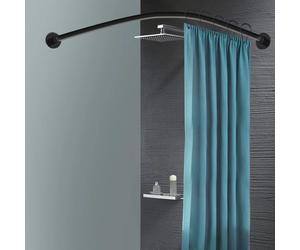 Barre de rideau de douche, Barre de coin en forme de L, sans perçage, acier inoxydable, télescopique, avec anneaux de rideau de douche