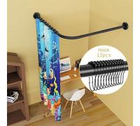 Barre de rideau de douche extensible en acier inoxydable 304 en forme de L pour salle de bain, baignoire, barre d'angle (grande taille, noir 2, 90-120 cm x 120-165 cm)
