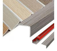 Barre de Seuil Adhésive, Profilé de Transition Forme L en Aluminium, Barre de Seuil Grain de Bois pour Sol Stratifié Escaliers, Antidérapant, Installation Facile(Stripe Gray,W25*H10mm*L0.9m)