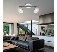 Plafonnier spot orientable spot strip 2 lampes spot argent, aluminium opale, LED 6W 420Lm blanc chaud, HxP 14,2x25,4 cm