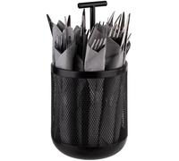 Barre de torsion métallique Ø 12 cm - Hauteur 25 cm - Ne raye pas le sol - 3 compartiments - Organiseur d'accessoires en métal noir