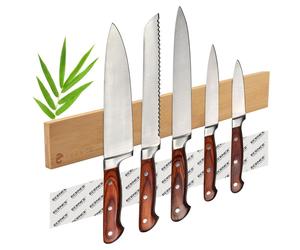 Barre magnétique adhésive pour couteaux, 40 cm, support à couteaux en bambou et en bois