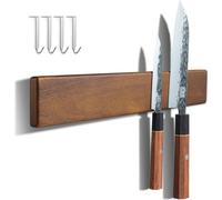 Barre magnétique Bloc à couteaux 40 cm Bois d'acacia 4 crochets Magnétique