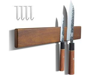 Barre magnétique Bloc à couteaux 40 cm Bois d'acacia 4 crochets Magnétique