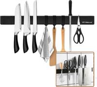 Barre magnétique couteau 50cm acier inoxydable noir incl. 3 crochets magnétiques autocollants
