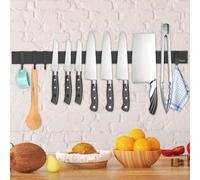 Barre magnétique Couteau 59 cm Noir Magnétique avec 4 crochets, ruban adhésif et vis inclus