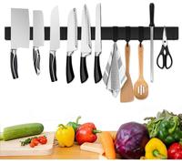 Barre magnétique couteau 60cm inox noir avec 3 crochets autocollants