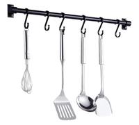 Barre Murale Cuisine Ustensiles,40CM Barre Étagère de Cuisine avec 6 Crochets Amovibles,Rack Porte Étagère à Fixation Murale(Noir)
