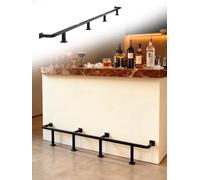 Barre Repose-pieds Bar Supports et Tube pour Rail Repose-Pied d'Îlot de Cuisine en Noir Brossé Carré, Protège-Repose-Pied de Tabouret de Bar à Montage Mural et au Sol(590cm/19.4ft)